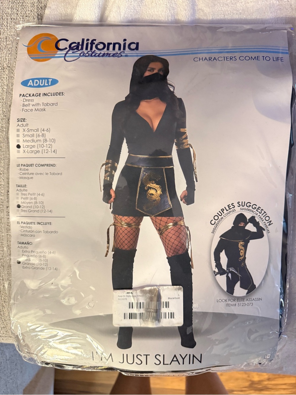 California Costumes Black and Gold Assassin Costume for Women